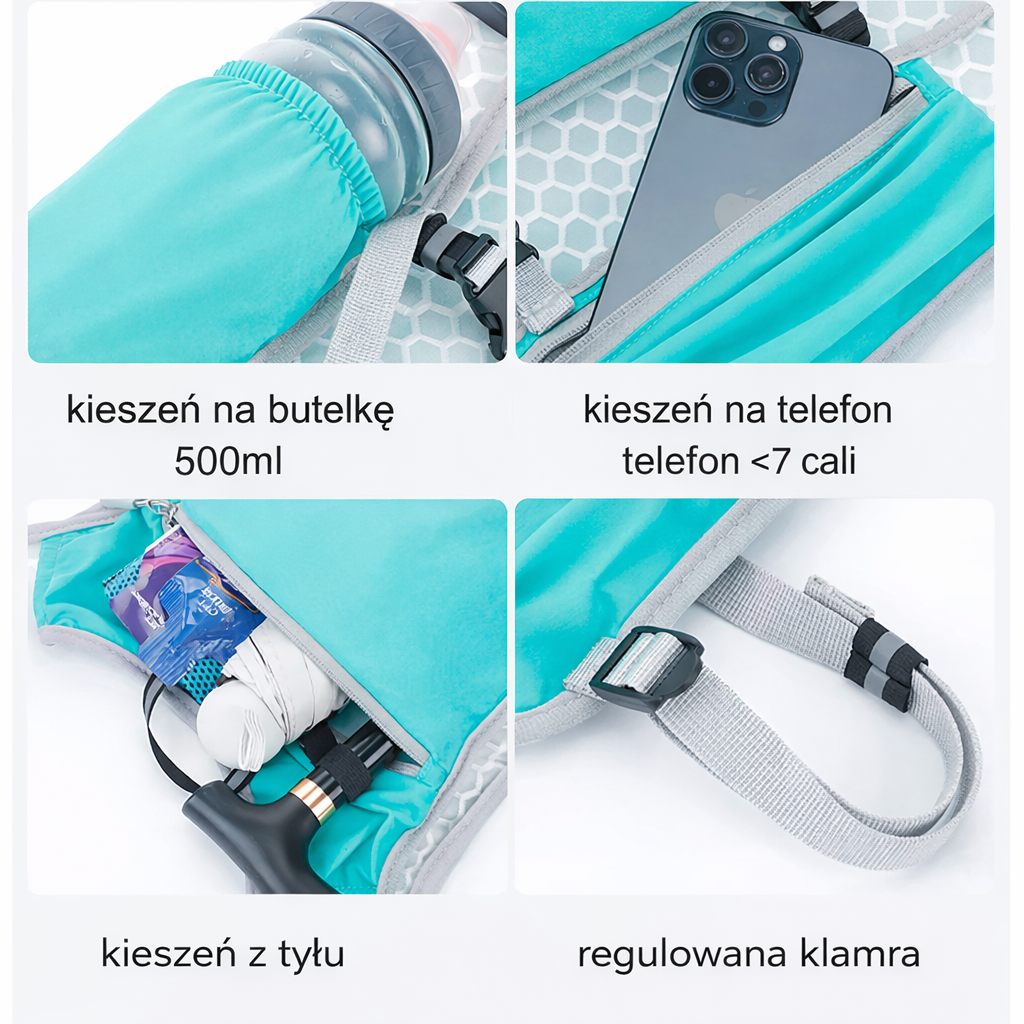 Lekka kamizelka biegowa z bidonem i odblaskami