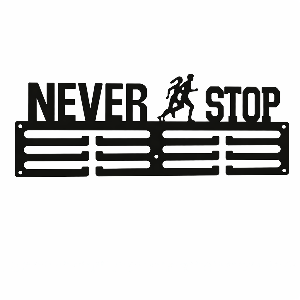 Wieszak na medale 4runners – „NEVER STOP” – metalowy stojak na medale