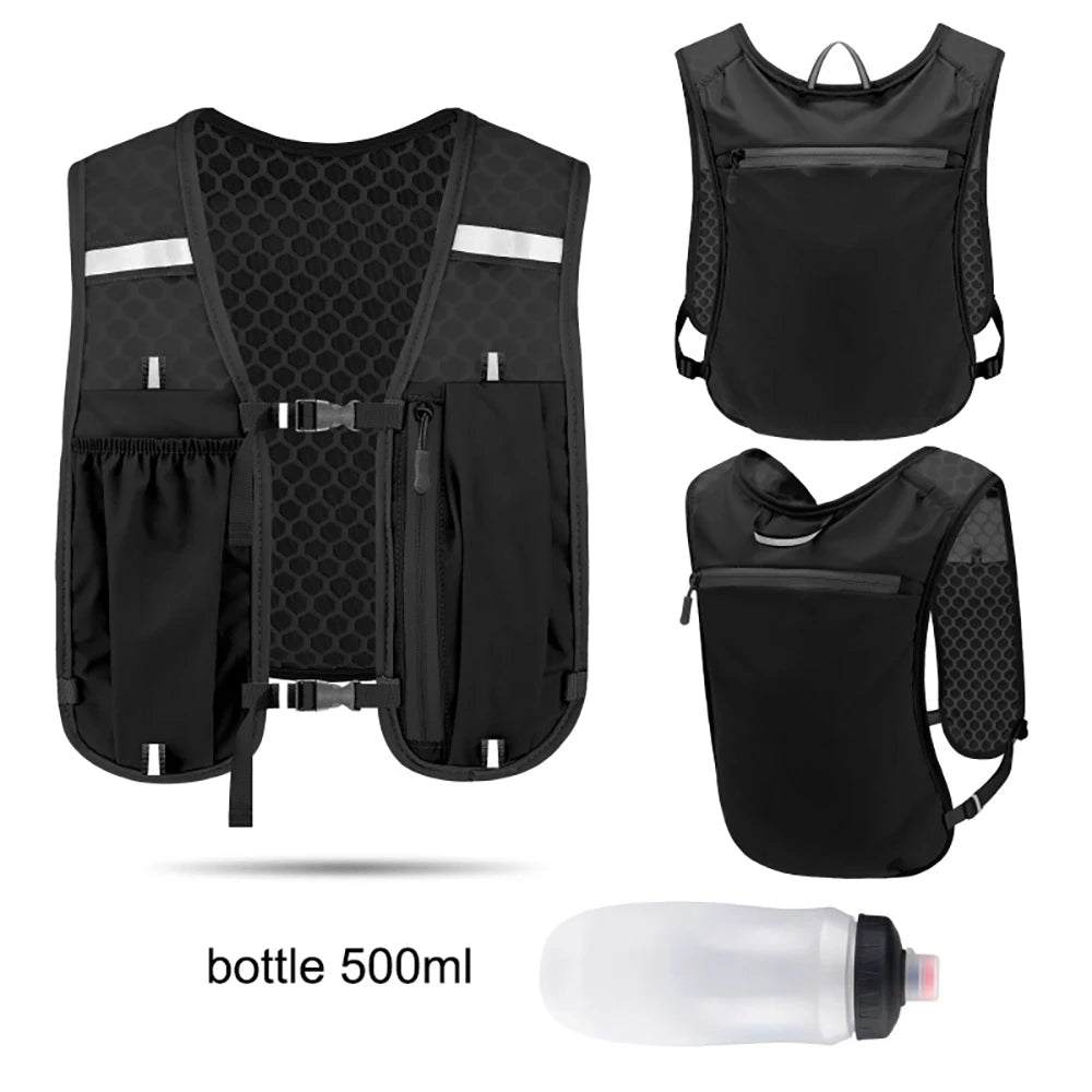 Lekka kamizelka biegowa z bidonem i odblaskami